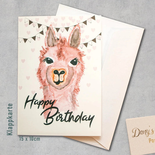 Alpaka - Happy Birthday | Geburtstagskarte - Klappkarte inkl. Umschlag